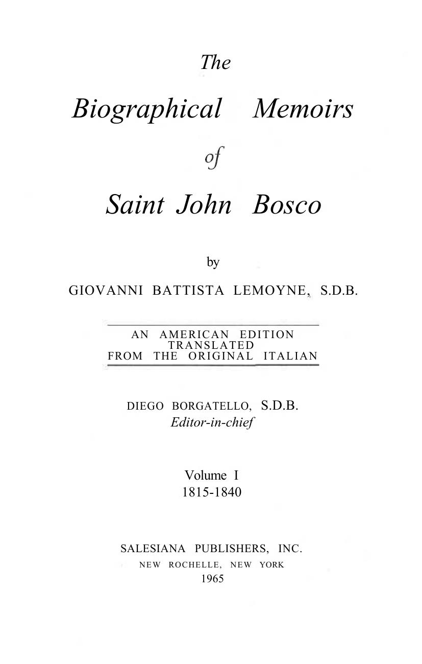 BIOGRAPHICAL MEMOIRS OF DON BOSCO