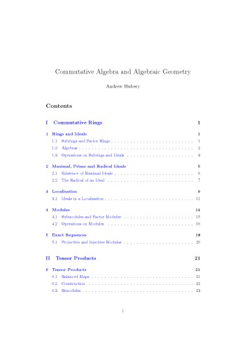 Commutative Algebra and Algebraic Geometry