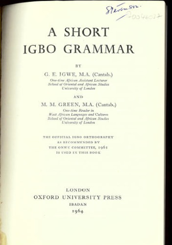 A short Igbo grammar