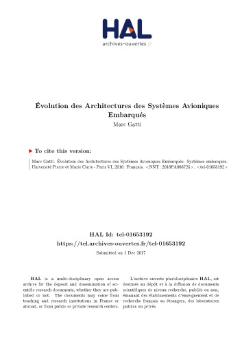 Évolution des Architectures des Systèmes Avioniques Embarqués