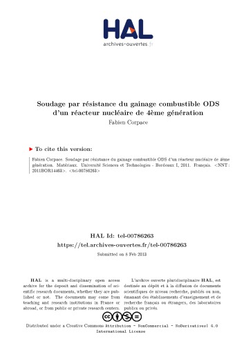 Soudage par résistance du gainage combustible ODS d’un réacteur nucléaire de 4ème génération