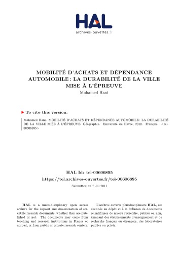 MOBILITÉ D’ACHATS ET DÉPENDANCE AUTOMOBILE : LA DURABILITÉ DE LA VILLE MISE À L’ÉPREUVE