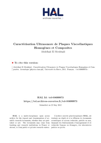 Caractérisation Ultrasonore de Plaques Viscoélastiques Homogènes et Composites