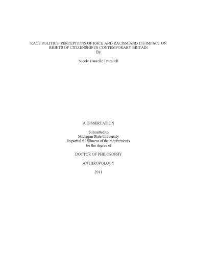 Race politics : perceptions of race and racism and its impact on rights of citizenship in contemporary Britain