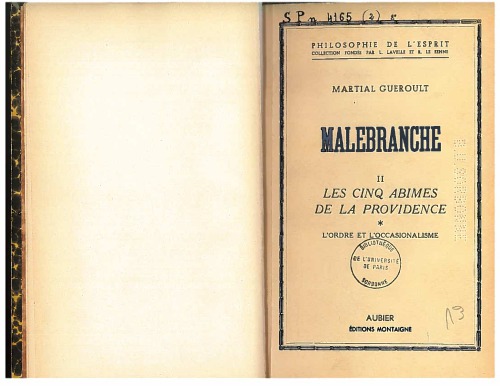 Malebranche - Les cinq abîmes de la providence - L’ordre et l’occasionalisme