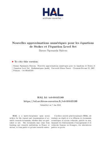 Nouvelles approximations numériques pour les équations de Stokes et l’équation Level Set