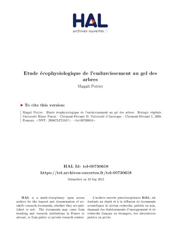 Etude écophysiologique de l’endurcissement au gel des arbres