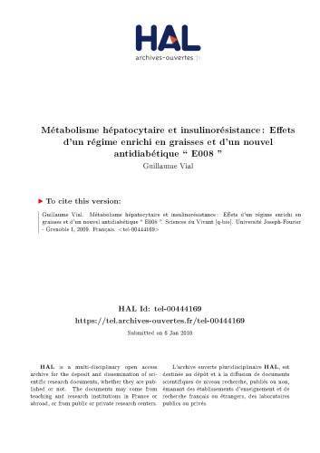 Métabolisme hépatocytaire et insulinorésistance : Effets d’un régime enrichi en graisses et d’un nouvel antidiabétique « E008 »