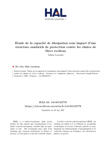 Etude de la capacité de dissipation sous impact d’une structure sandwich de protection contre les chutes de blocs rocheux