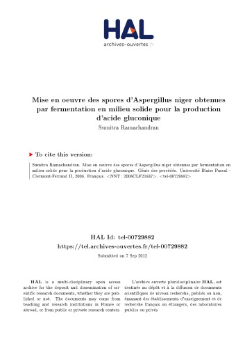 Mise en oeuvre des spores d’Aspergillus niger obtenues par fermentation en milieu solide pour la production d’acide gluconique