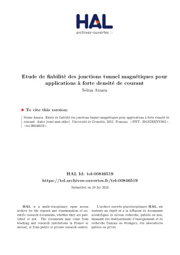 Etude de fiabilité des jonctions tunnel magnétiques pour applications à forte densité de courant