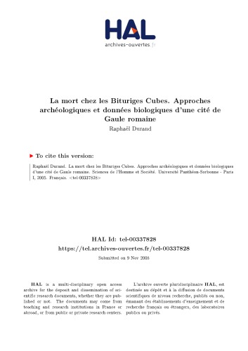 La mort chez les Bituriges Cubes. Approches archéologiques et données biologiques d’une cité de Gaule romaine