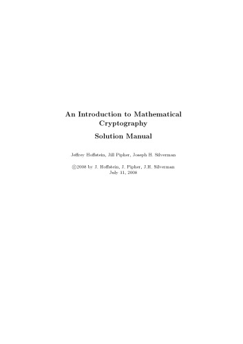 An Introduction to Mathematical Cryptography: Solution Manual