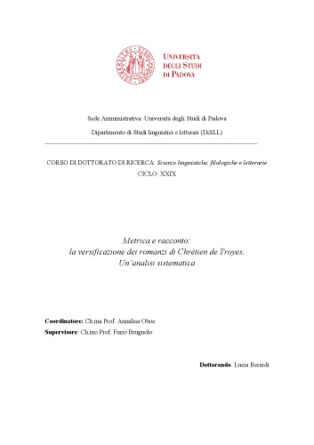 Metrica e racconto: la versificazione dei romanzi di Chrétien de Troyes. Un’analisi sistematica