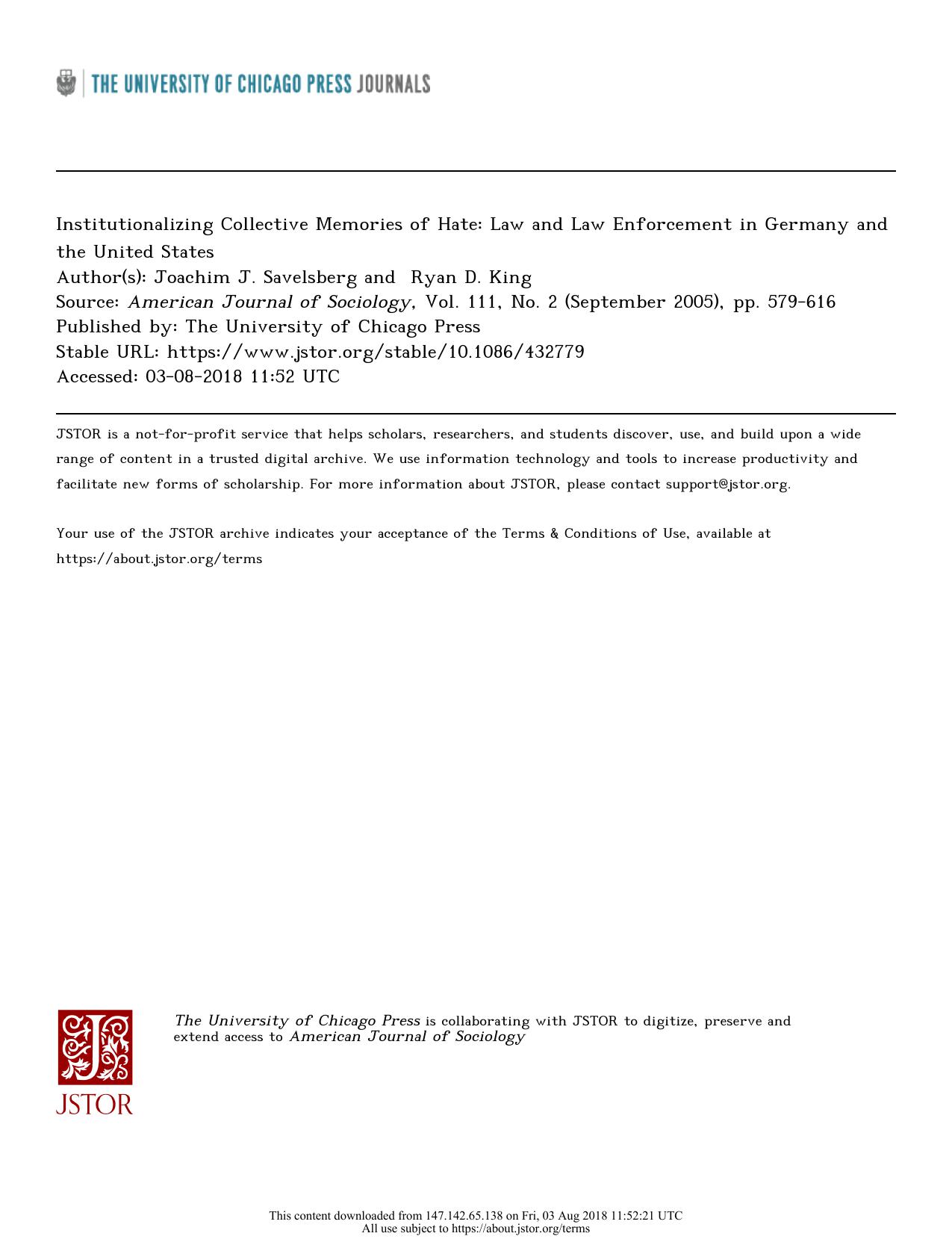 Institutionalizing Collective Memories of Hate: Law and Law Enforcement in Germany and the United States