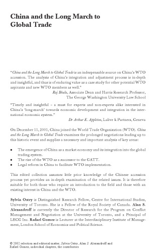 China and the long march to global trade : the accession of China to the World Trade Organization