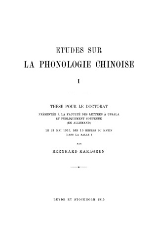 Études sur la phonologie chinoise