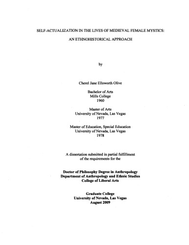 Self-actualization in the lives of medieval female mystics: An ethnohistorical approach