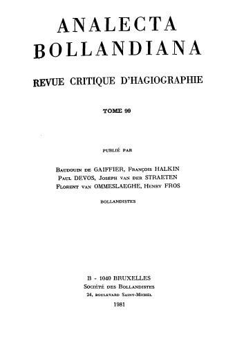 Analecta Bollandiana. Revue critique d’hagiographie