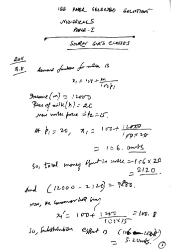 IES Indian Economic Service Exam 2018-2010 Selective Numerical Solutions From Paper 1