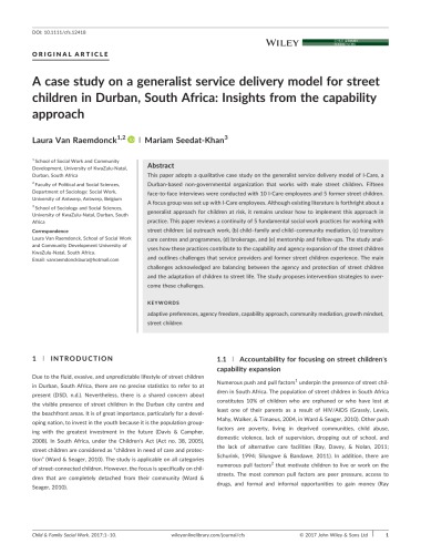 A case study on a generalist service delivery model for street children in Durban, South Africa: Insights from the capability approach