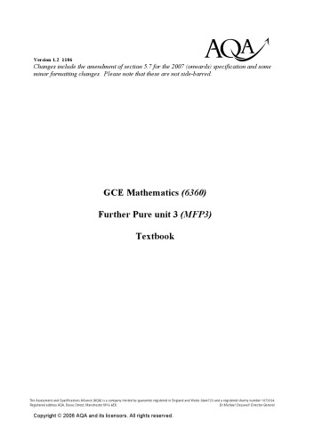 GCE Further Mathematics (6360) Further Pure unit 3 (MFP3) Textbook