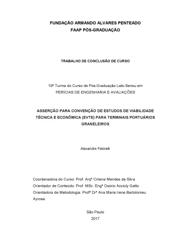 ASSERÇÃO PARA CONVENÇÃO DE ESTUDOS DE VIABILIDADE TÉCNICA E ECONÔMICA (EVTE) PARA TERMINAIS PORTUÁRIOS GRANELEIROS