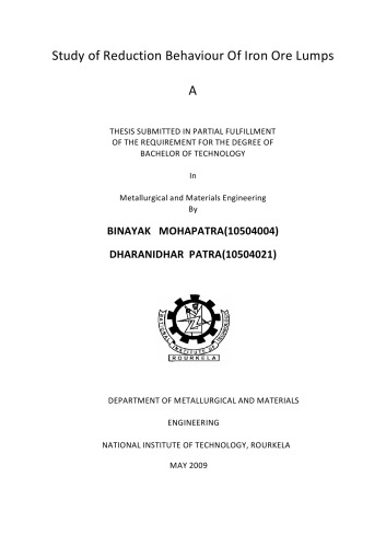 Study of reduction behaviour of iron ore lumps