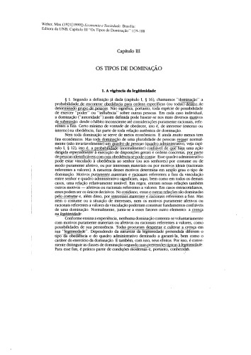 Economia e Sociedade. Cap3 Os tipos de dominação