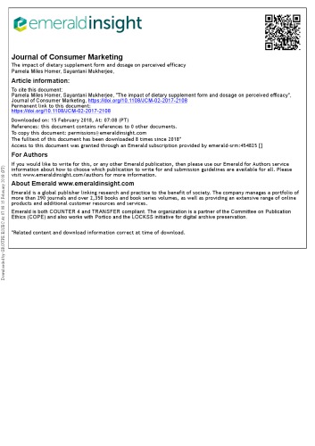 The impact of dietary supplement form and dosage on perceived efficacy