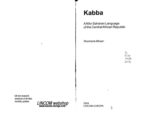 Kabba: A Nilo-Saharan Language of the Central African Republic