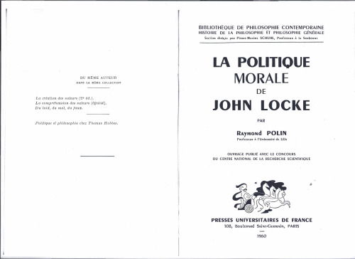 LA POLITIQUE MORALE DE JOHN LOCKE