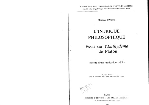 L’intrigue philosophique - Essai sur l’Euthydème de Platon