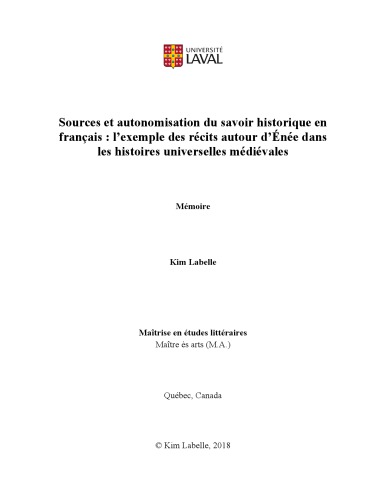 Sources et autonomisation du savoir historique en français : l’exemple des récits autour d’Énée dans les histoires universelles médiévales