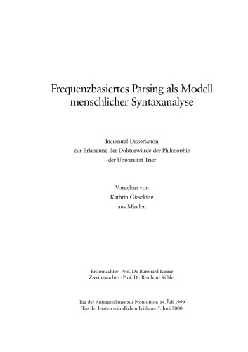 Frequenzbasiertes Parsing als Modell menschlicher Syntaxanalyse