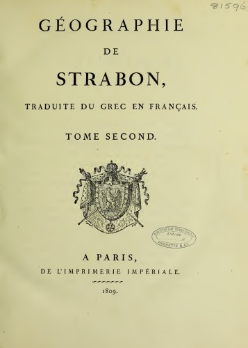 GEOGRAPHIE DE STRABON - TRADUITE DU GREC EN FRANCAIS