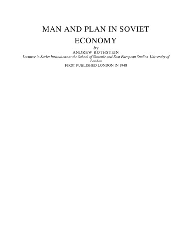 Man and Plan in Soviet Economy