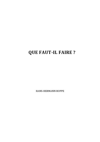 Que Faut-il Faire ?