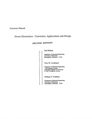 Power Electronics: Converters, Applications and Design - 2nd Edition - Solutions Manual