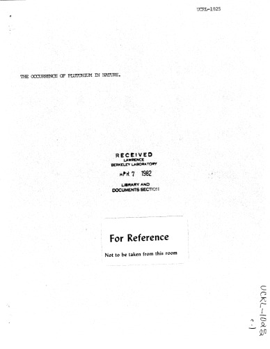 The occurrence of plutonium in nature