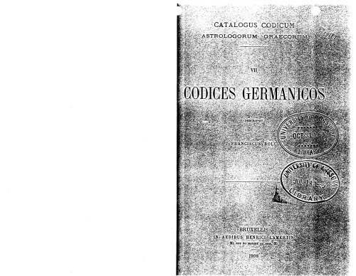 Catalogus Codicum Astrologorum Graecorum. Codices Germanicos