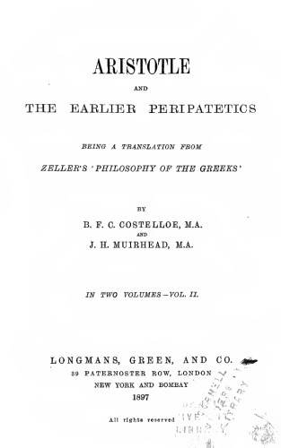 ARISTOTLE AND THE EARLIER PERIPATETICS