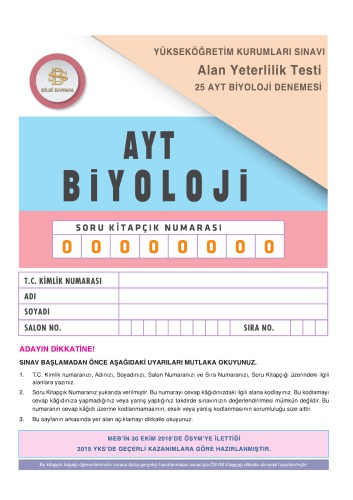 Bilgi Sarmal 25 Biyoloji AYT Deneme