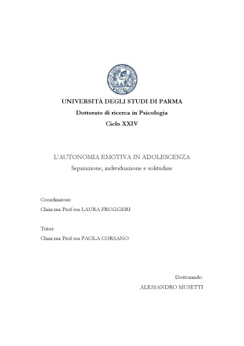 L’autonomia emotiva in adolescenza. Separazione, individuazione e solitudine