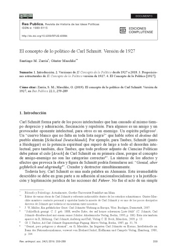 El concepto de lo político, 1927; Der Begriff des Politischen, 1927
 ISSN-e: 1989-6115