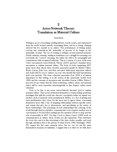 Actor-Network Theory: Translation as Material Culture