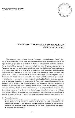 Lenguaje y pensamiento en Platón