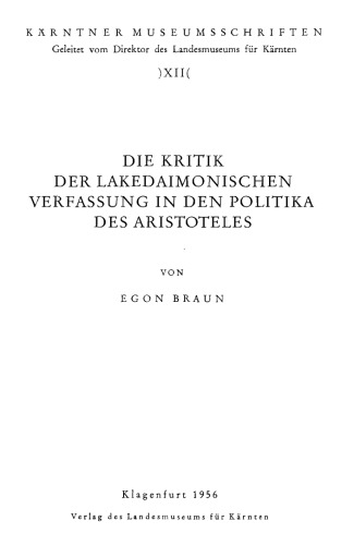 Die Kritik der Lakedaimonischen Verfassung in den Politika des Aristoteles