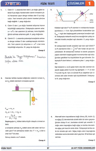 Apotemi 20 AYT Fizik Deneme 1 Çözümler