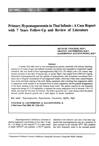 Primary hypomagnesemia in Thai infants: a case report with 7 years follow-up and review of literature